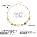Necklace / Green Glass Stone / Gold / 41+5 cm