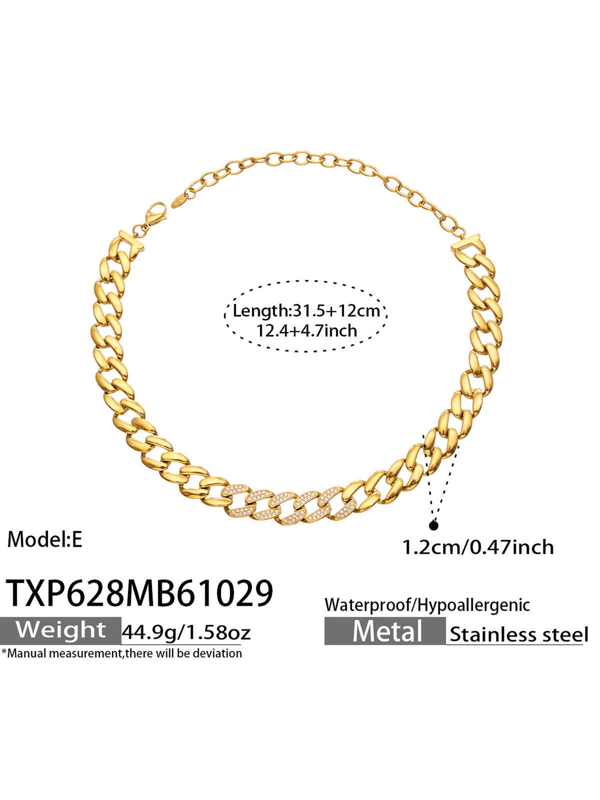 Miduoduo TXP628 Gold 45cm Necklace Dimension & Weight Specs