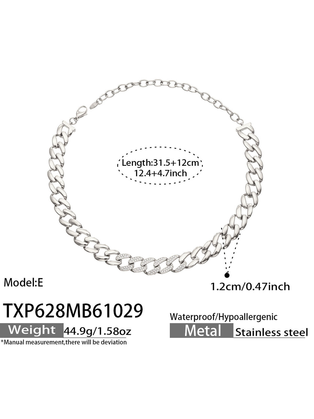Miduoduo TXP628 Steel 45cm Necklace Dimension & Weight Specs