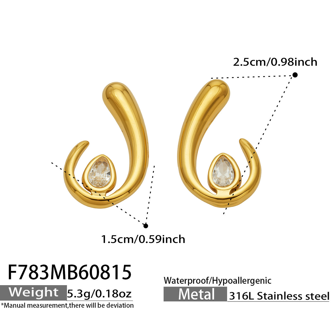 316L Stainless Steel 18K PVD Gold U-Shaped Zircon Ear Earrings made with 316L stainless steel and 18K PVD gold finish for wholesale jewelry buyers - image 12