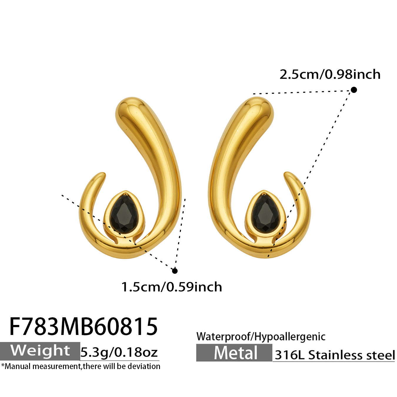316L Stainless Steel 18K PVD Gold U-Shaped Zircon Ear Earrings made with 316L stainless steel and 18K PVD gold finish for wholesale jewelry buyers - image 13