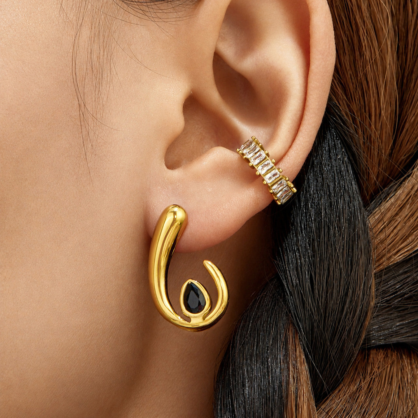 316L Stainless Steel 18K PVD Gold U-Shaped Zircon Ear Earrings made with 316L stainless steel and 18K PVD gold finish for wholesale jewelry buyers - image 5