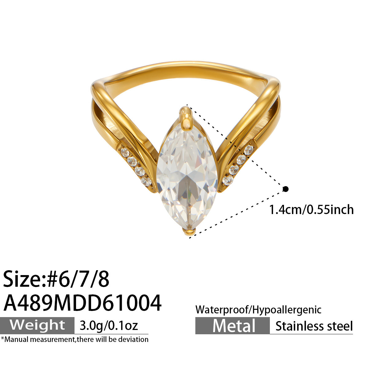316L Stainless Steel 18K PVD Gold V-Shaped Zircon Open Ring made with 316L stainless steel and 18K PVD gold finish for wholesale jewelry buyers - image 11