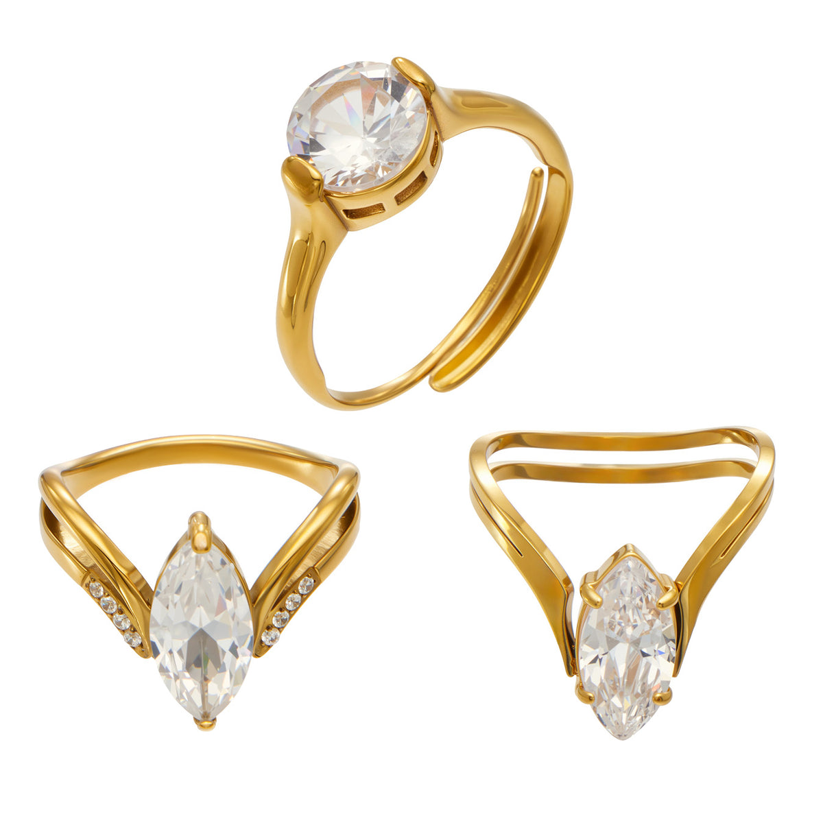 316L Stainless Steel 18K PVD Gold V-Shaped Zircon Open Ring made with 316L stainless steel and 18K PVD gold finish for wholesale jewelry buyers - image 12