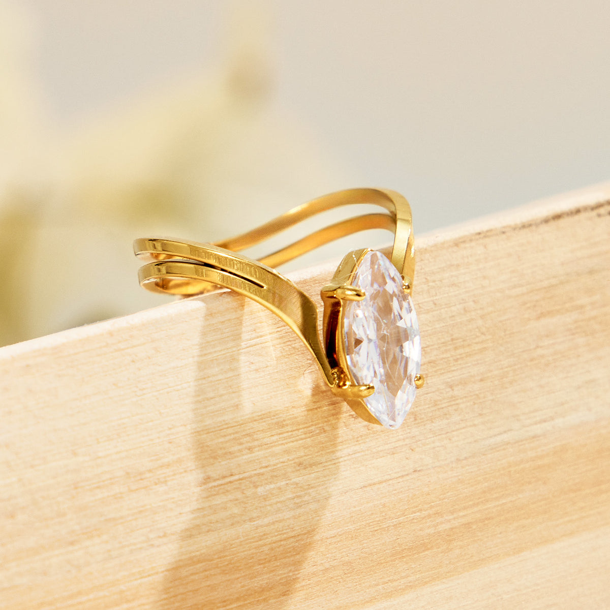 316L Stainless Steel 18K PVD Gold V-Shaped Zircon Open Ring made with 316L stainless steel and 18K PVD gold finish for wholesale jewelry buyers - image 14