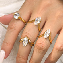 V-shaped zircon open ring with 18K PVD gold finish