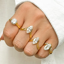 Close-up of unique zircon detailing on stainless steel ring