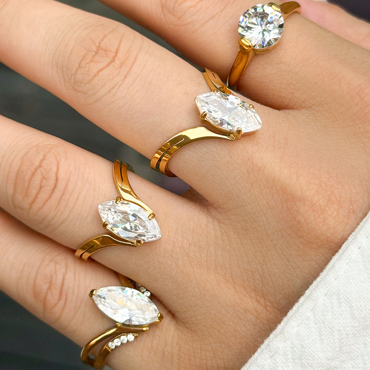 316L Stainless Steel 18K PVD Gold V-Shaped Zircon Open Ring made with 316L stainless steel and 18K PVD gold finish for wholesale jewelry buyers - image 3