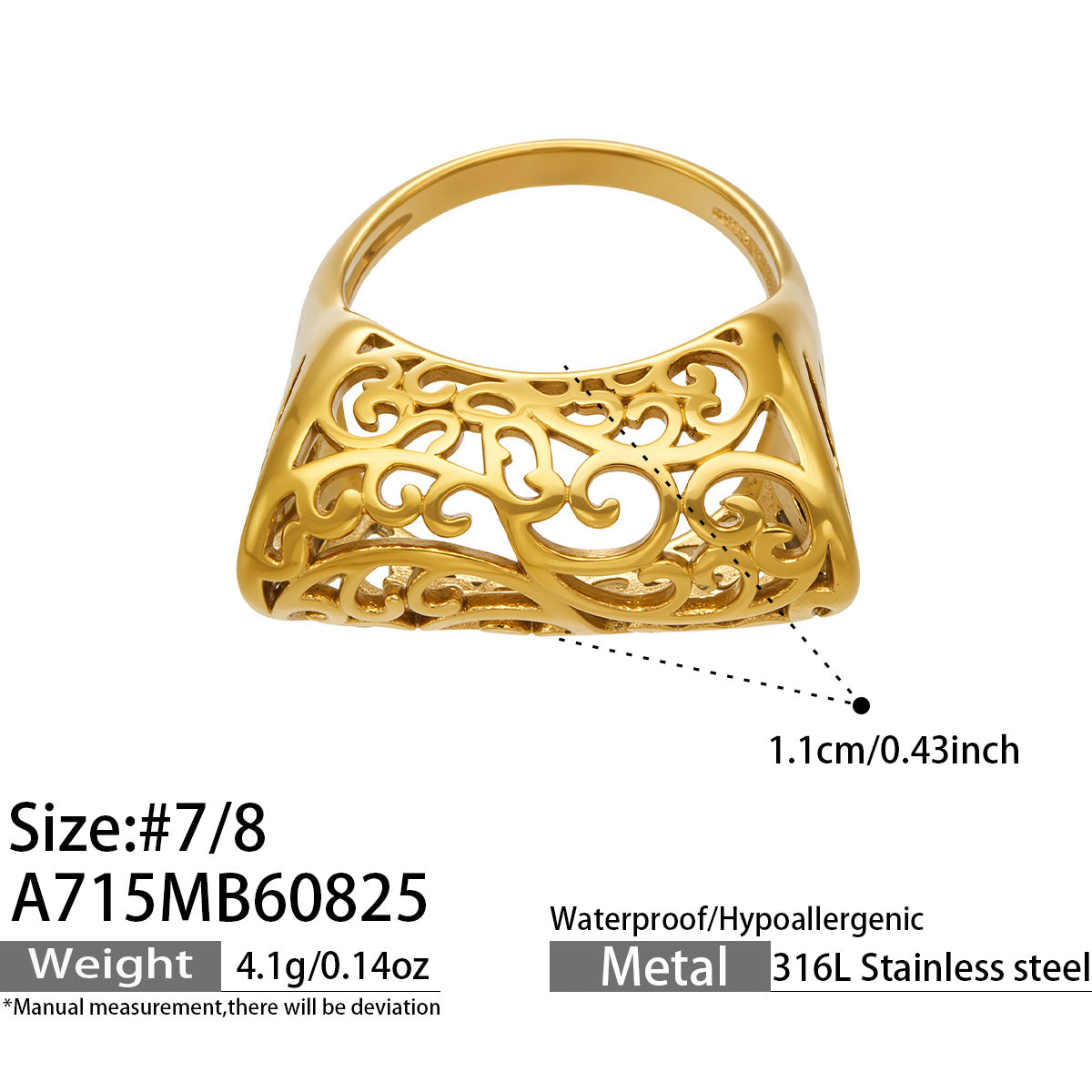 316L Stainless Steel 18K PVD Gold Vintage Hollow Square Women's Ring Set made with 316L stainless steel and 18K PVD gold finish for wholesale jewelry buyers - image 12