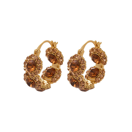 Vintage gold plated copper U-shaped ear cuff earrings with pavé zircon details