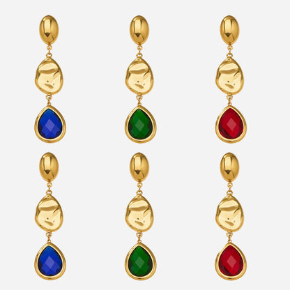 multi color water drop czech glass drop earrings, 18k gold plated stainless steel dangle earrings set