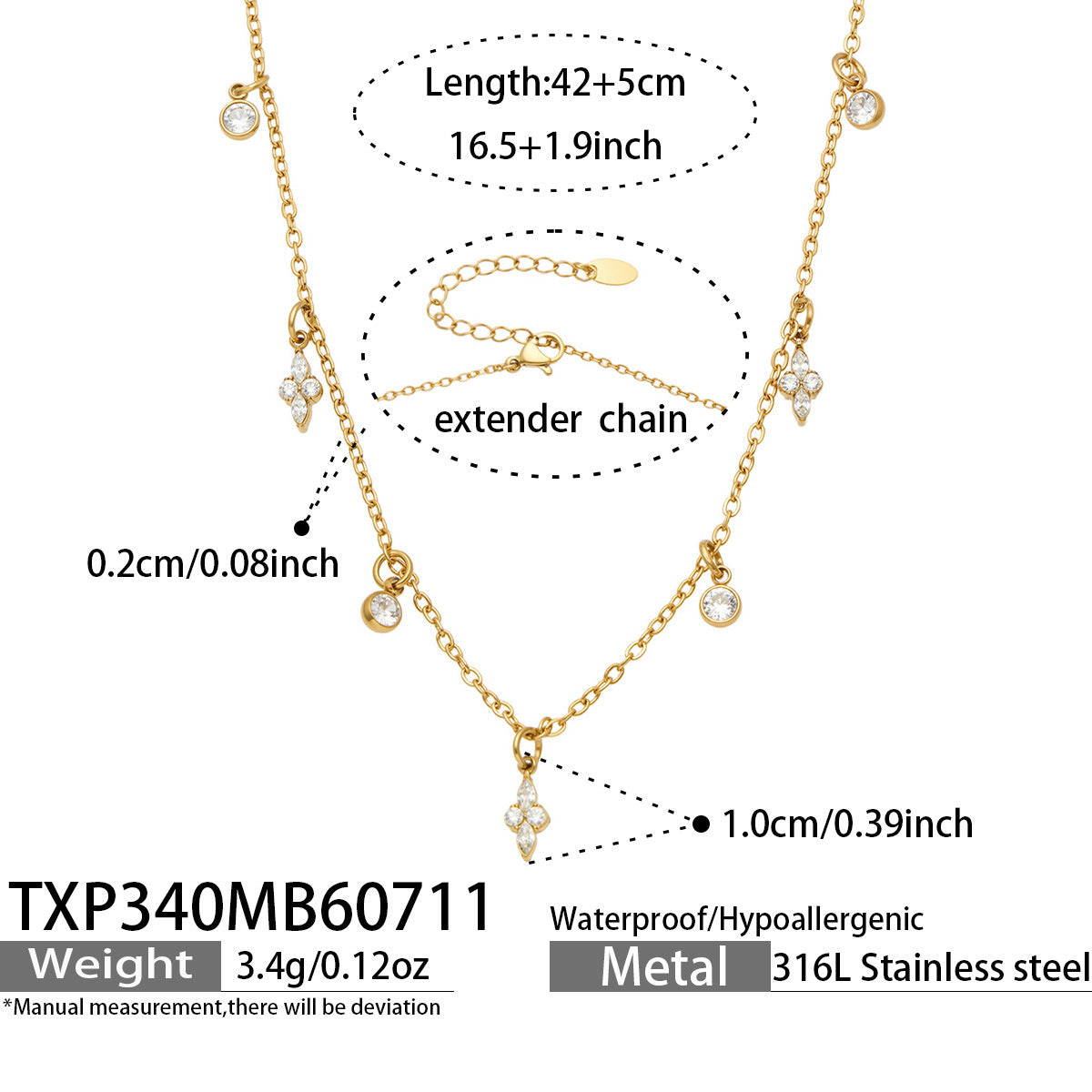 316L Stainless Steel 18K PVD Gold Water Drop Necklace and Zircon Bracelet made with 316L stainless steel and 18K PVD gold finish for wholesale jewelry buyers - image 11
