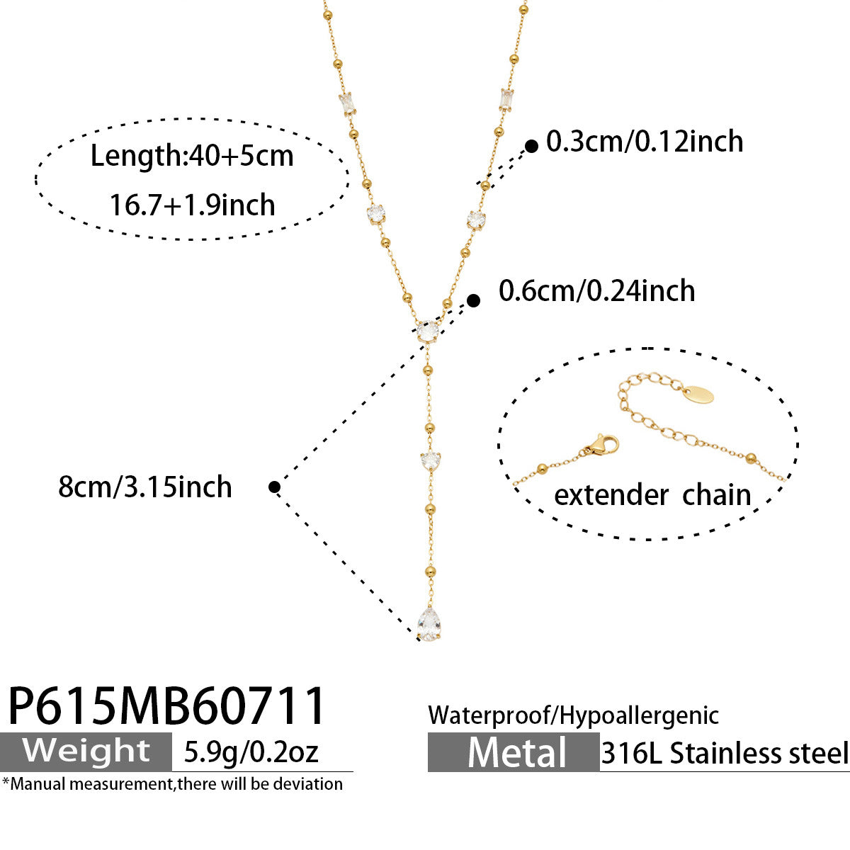 316L Stainless Steel 18K PVD Gold Water Drop Necklace and Zircon Bracelet made with 316L stainless steel and 18K PVD gold finish for wholesale jewelry buyers - image 5