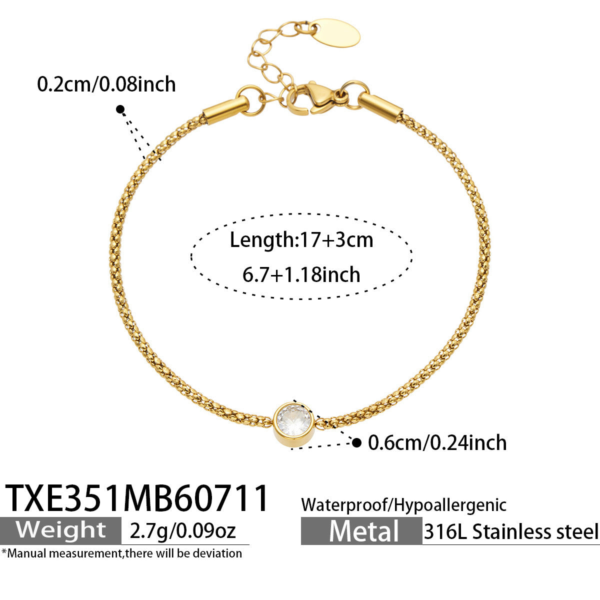 316L Stainless Steel 18K PVD Gold Water Drop Necklace and Zircon Bracelet made with 316L stainless steel and 18K PVD gold finish for wholesale jewelry buyers - image 7