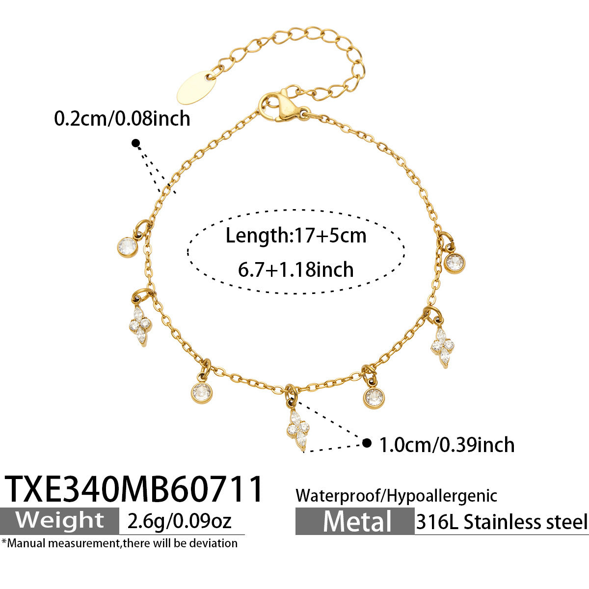 316L Stainless Steel 18K PVD Gold Water Drop Necklace and Zircon Bracelet made with 316L stainless steel and 18K PVD gold finish for wholesale jewelry buyers - image 8