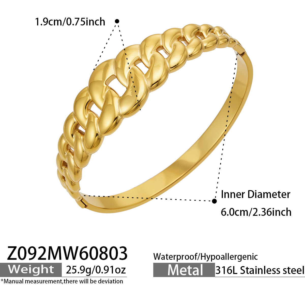 316L Stainless Steel 18K PVD Gold Waterdrop Bangle Bracelet made with 316L stainless steel and 18K PVD gold finish for wholesale jewelry buyers - image 17