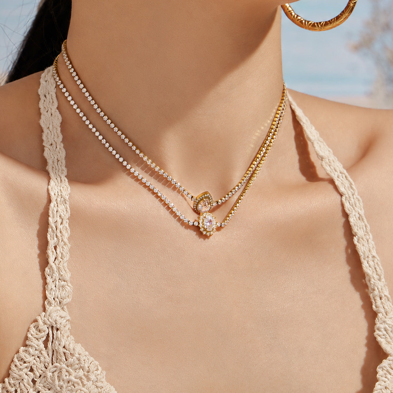 316L Stainless Steel 18K PVD Gold Waterdrop Zircon Necklace & Bracelet made with 316L stainless steel and 18K PVD gold finish for wholesale jewelry buyers - image 10