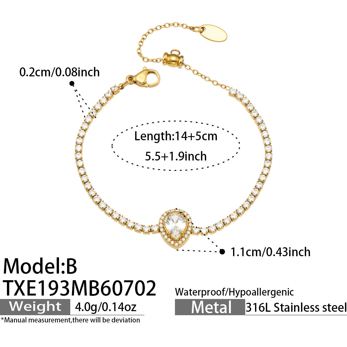 316L Stainless Steel 18K PVD Gold Waterdrop Zircon Necklace & Bracelet made with 316L stainless steel and 18K PVD gold finish for wholesale jewelry buyers - image 14