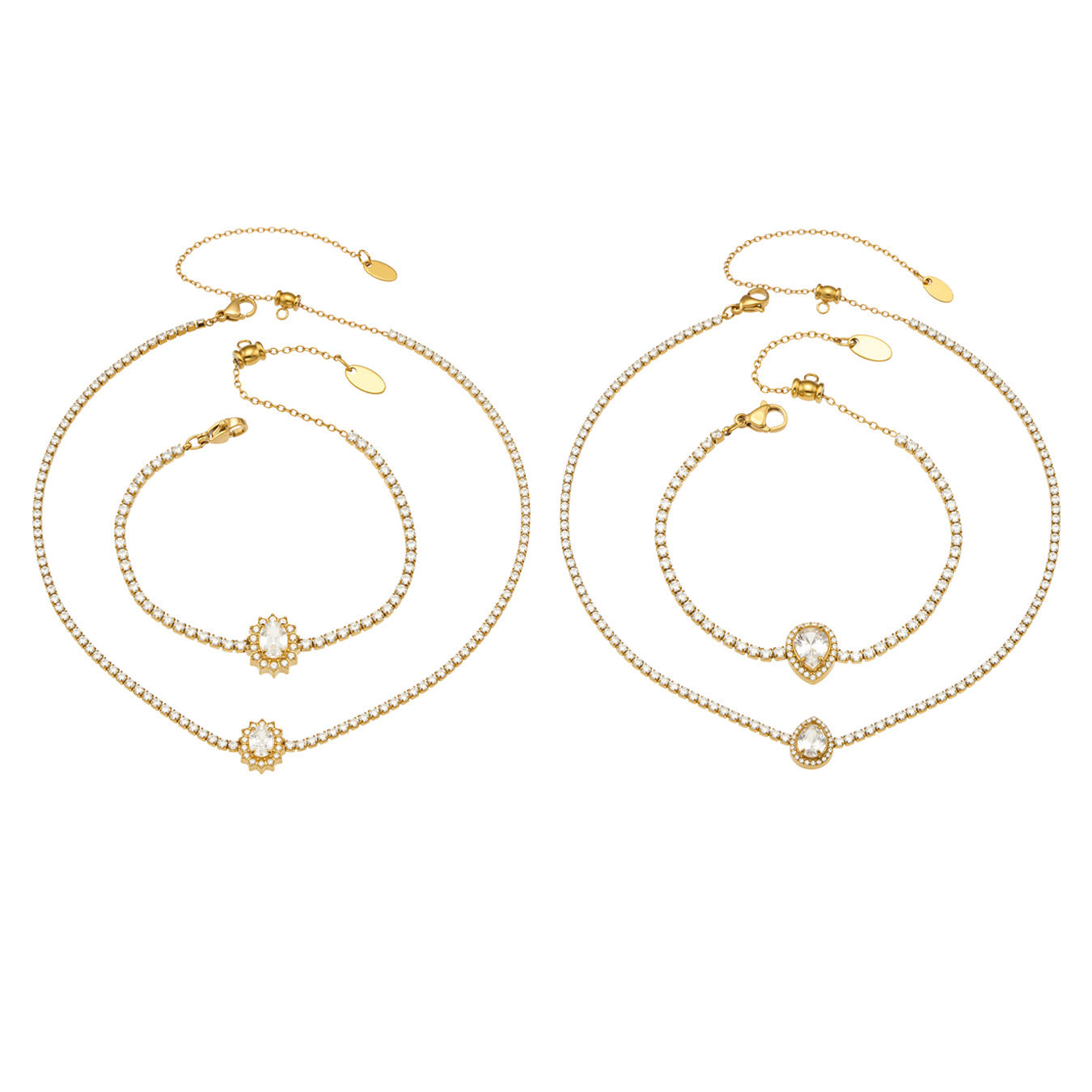 316L Stainless Steel 18K PVD Gold Waterdrop Zircon Necklace & Bracelet made with 316L stainless steel and 18K PVD gold finish for wholesale jewelry buyers - image 17