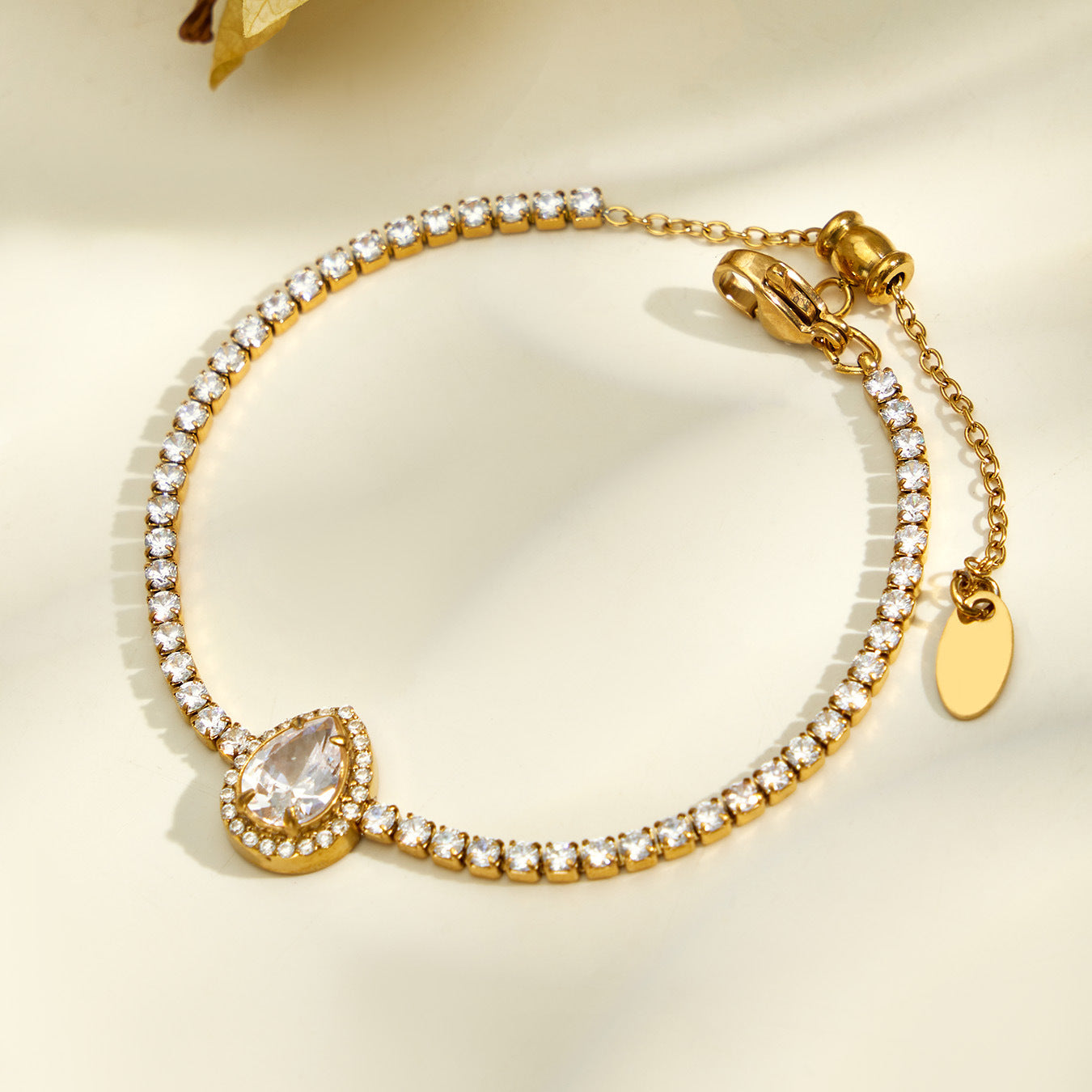 316L Stainless Steel 18K PVD Gold Waterdrop Zircon Necklace & Bracelet made with 316L stainless steel and 18K PVD gold finish for wholesale jewelry buyers - image 4