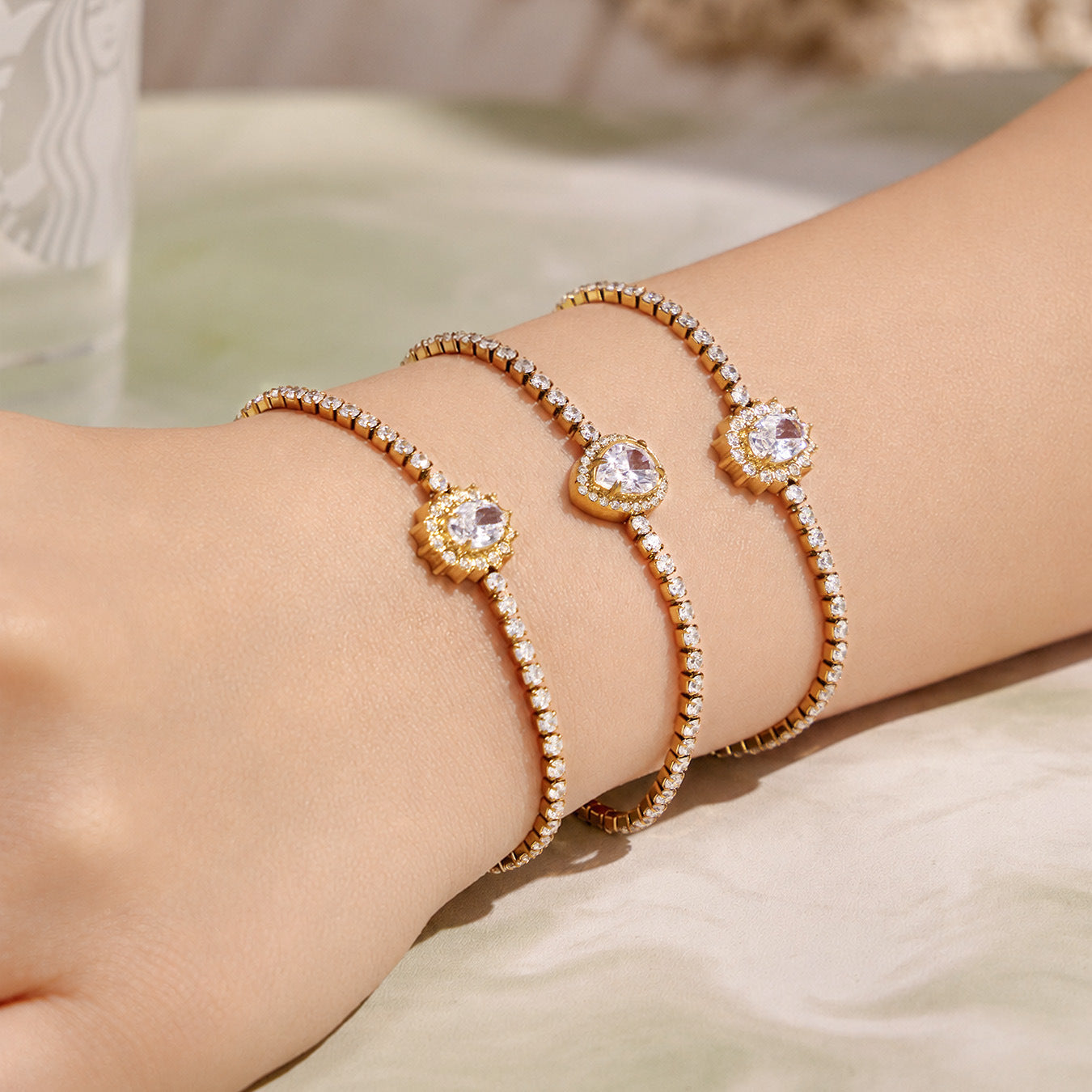 316L Stainless Steel 18K PVD Gold Waterdrop Zircon Necklace & Bracelet made with 316L stainless steel and 18K PVD gold finish for wholesale jewelry buyers - image 5