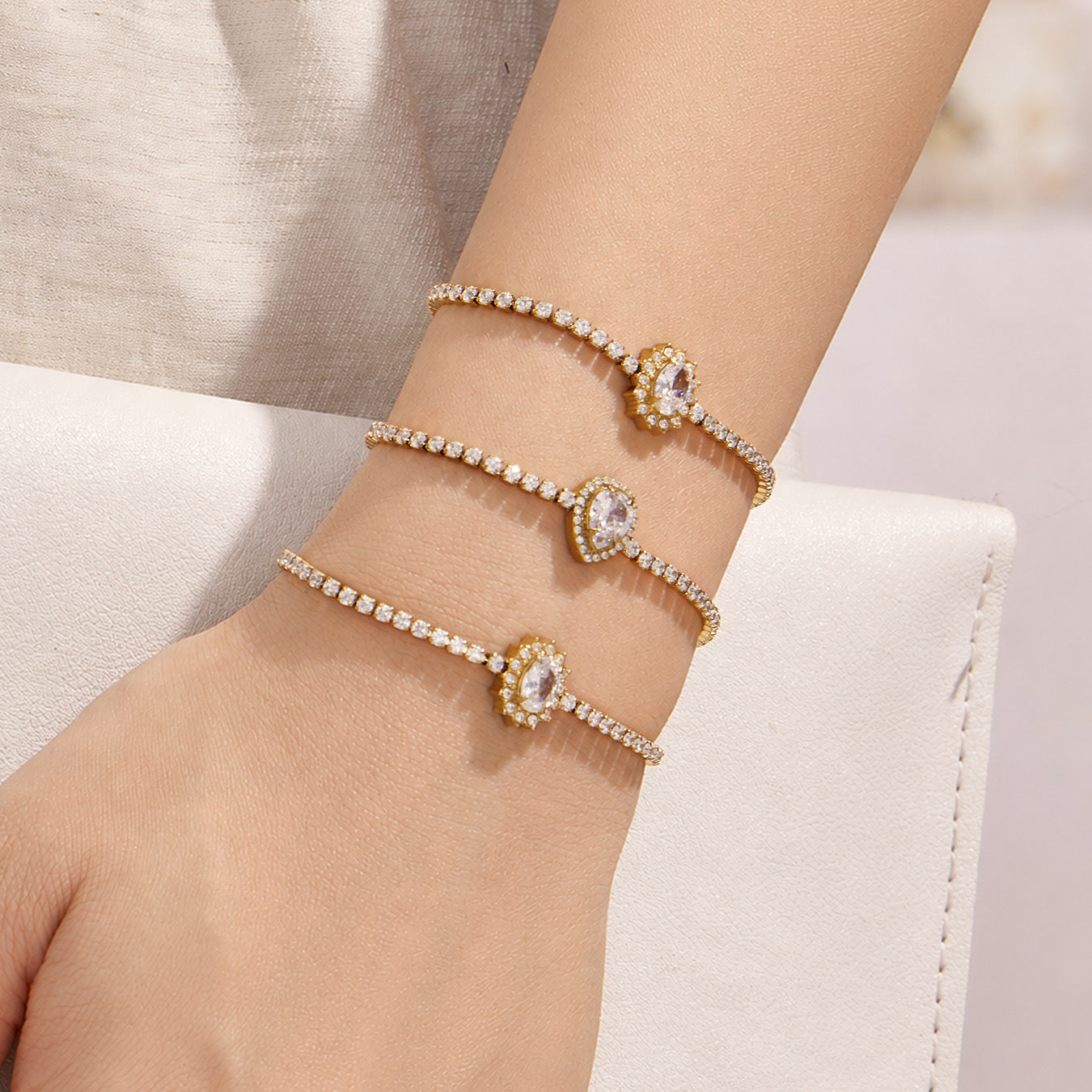 316L Stainless Steel 18K PVD Gold Waterdrop Zircon Necklace & Bracelet made with 316L stainless steel and 18K PVD gold finish for wholesale jewelry buyers - image 9