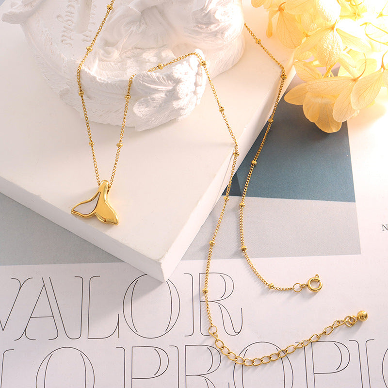 18K Gold Plated Mermaid Tail Pendant Necklace, 316L Stainless Steel Adjustable Satellite Chain with Lobster Clasp, White Mother-of-Pearl Inlay, Waterproof Tarnish-Free Wholesale Jewelry