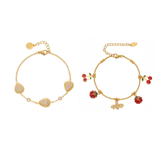 Waterproof zircon waterdrop charm bracelet, 316L stainless steel jewelry with PVD gold plating, hypoallergenic for sensitive skin