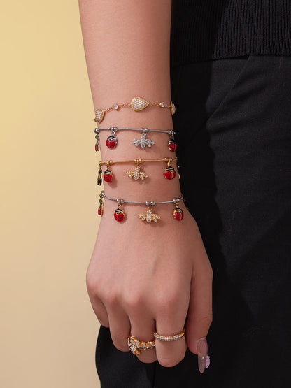 Single waterproof zircon waterdrop charm bracelet, 316L stainless steel with PVD gold plating
