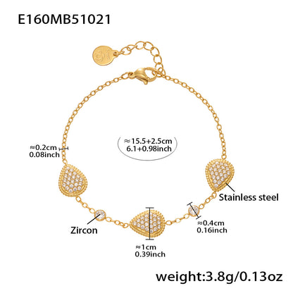 Single waterproof zircon waterdrop charm bracelet, 316L stainless steel jewelry