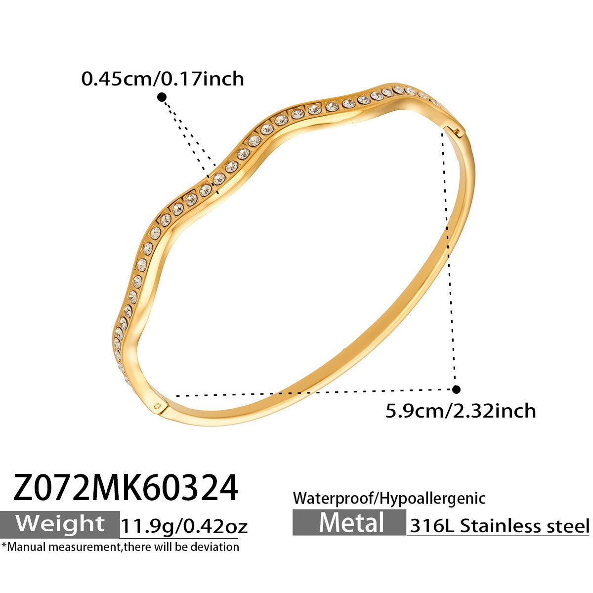 316L Stainless Steel 18K PVD Gold Wave Bangle made with 316L stainless steel and 18K PVD gold finish for wholesale jewelry buyers - image 8