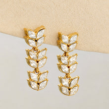 Pair of wheat leaf cubic zirconia drop earrings in a gold-tone setting