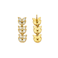 Gold wheat motif cubic zirconia drop earrings in 316L stainless steel
