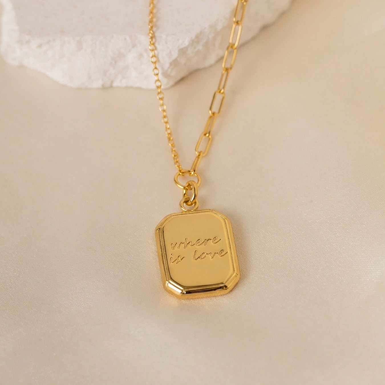 316L Stainless Steel 18K Gold PVD Vicenza-Inspired “Where Is Love” Tag Pendent Necklace
