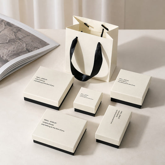 White and black jewelry boxes with matching gift bag for wholesale jewelry packaging