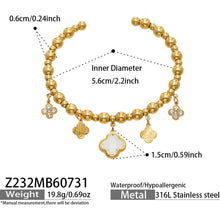 White four-leaf clover charm bracelet length, charm dimensions and specification guide