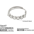 A721 – White CZ Steel Beaded Ring / Size 7