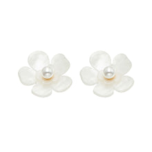 White pearl flower stud earrings with 316L stainless steel post