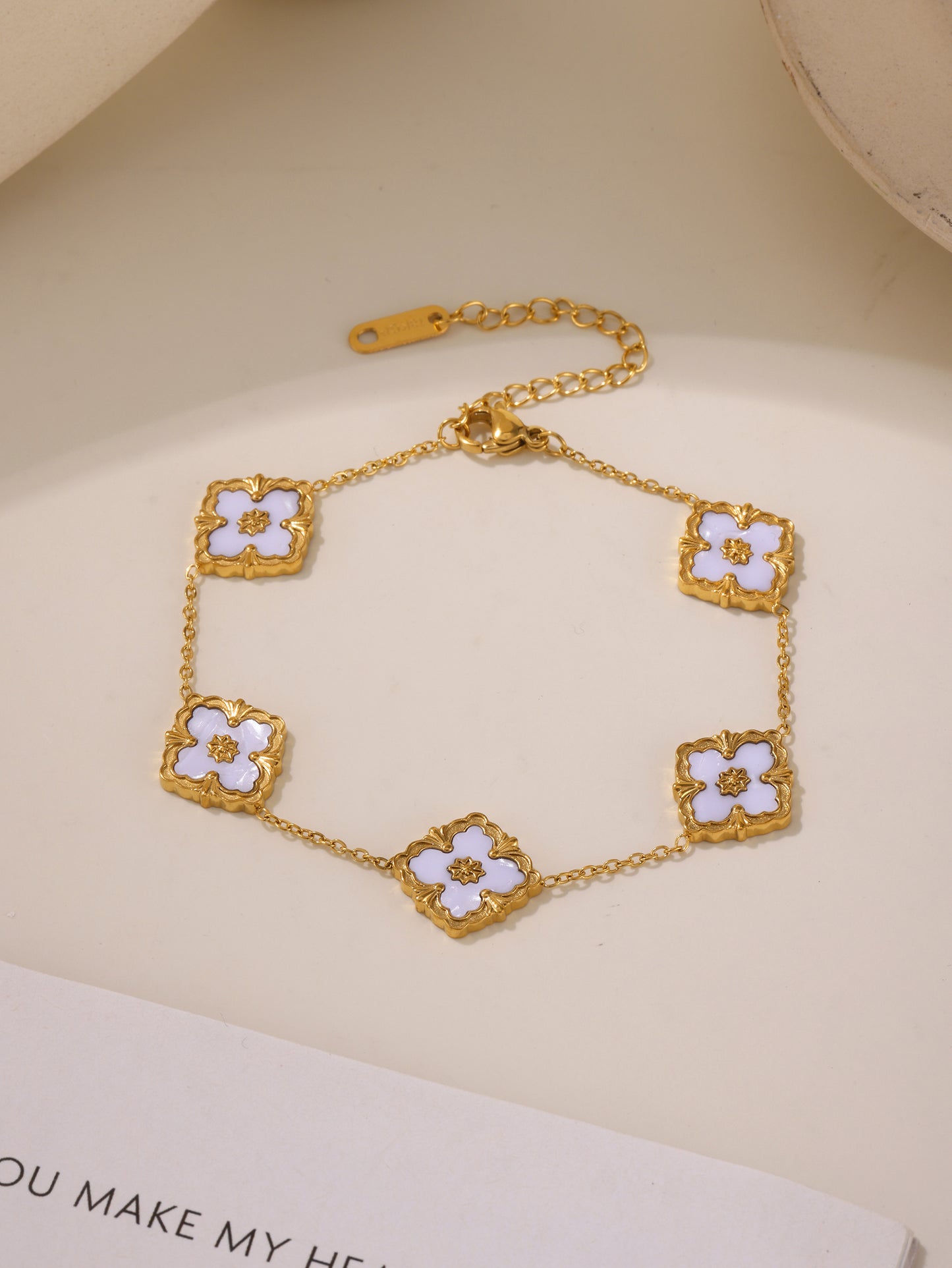 316L Stainless Steel 18K Gold PVD Four-Leaf Clover Flower Jewelry