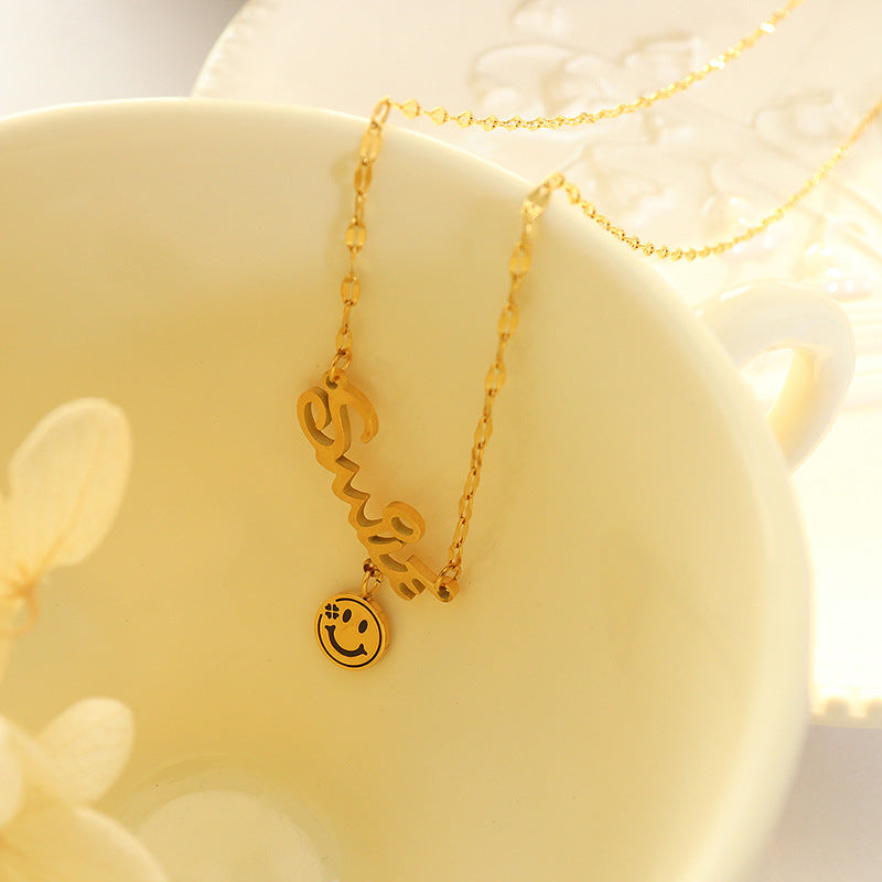 316L Stainless Steel 18K Gold PVD Smile Face Pendant Necklace