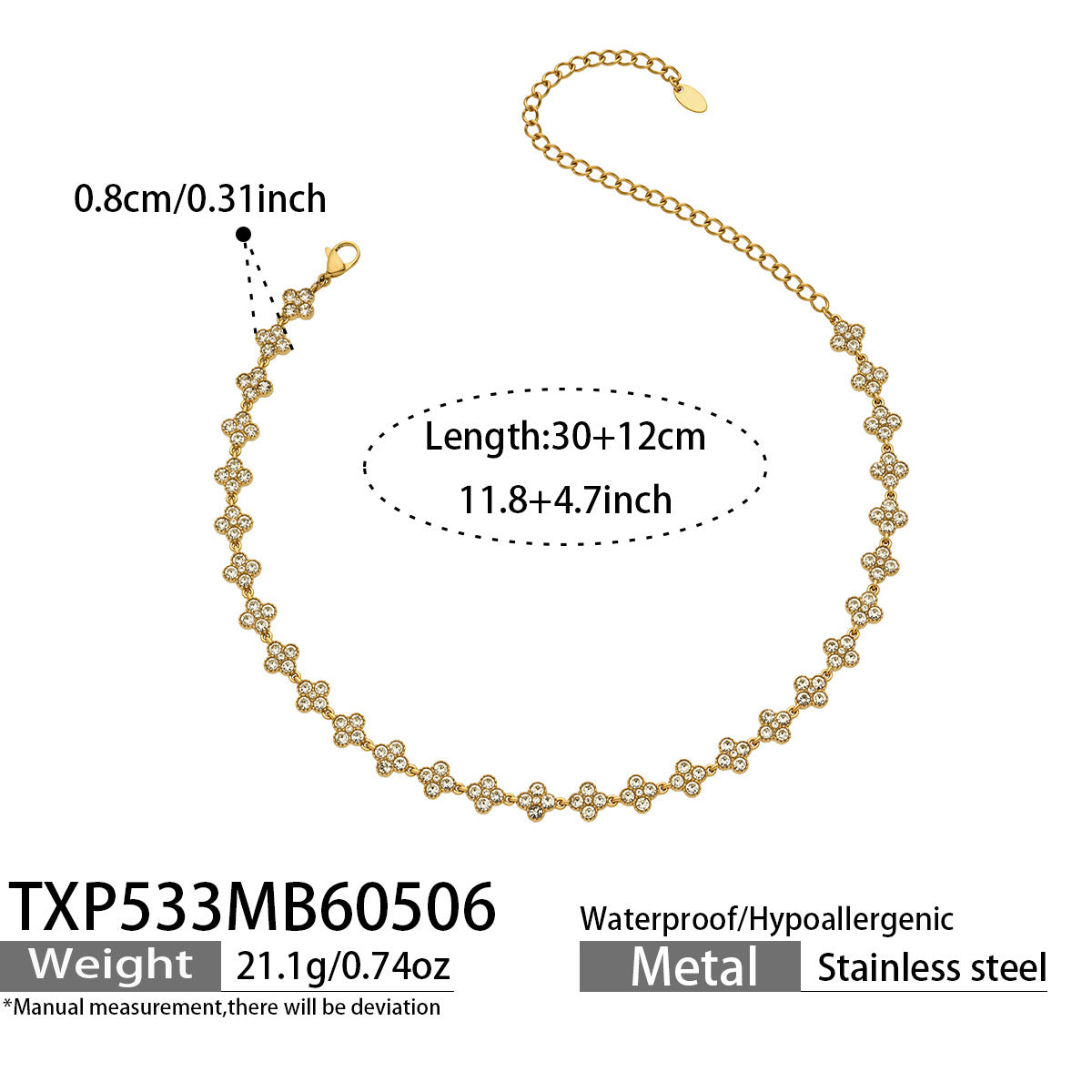 316L Stainless Steel Dopamine Four-Leaf Zircon Jewelry Set – Ring Necklace Bracelet Earrings