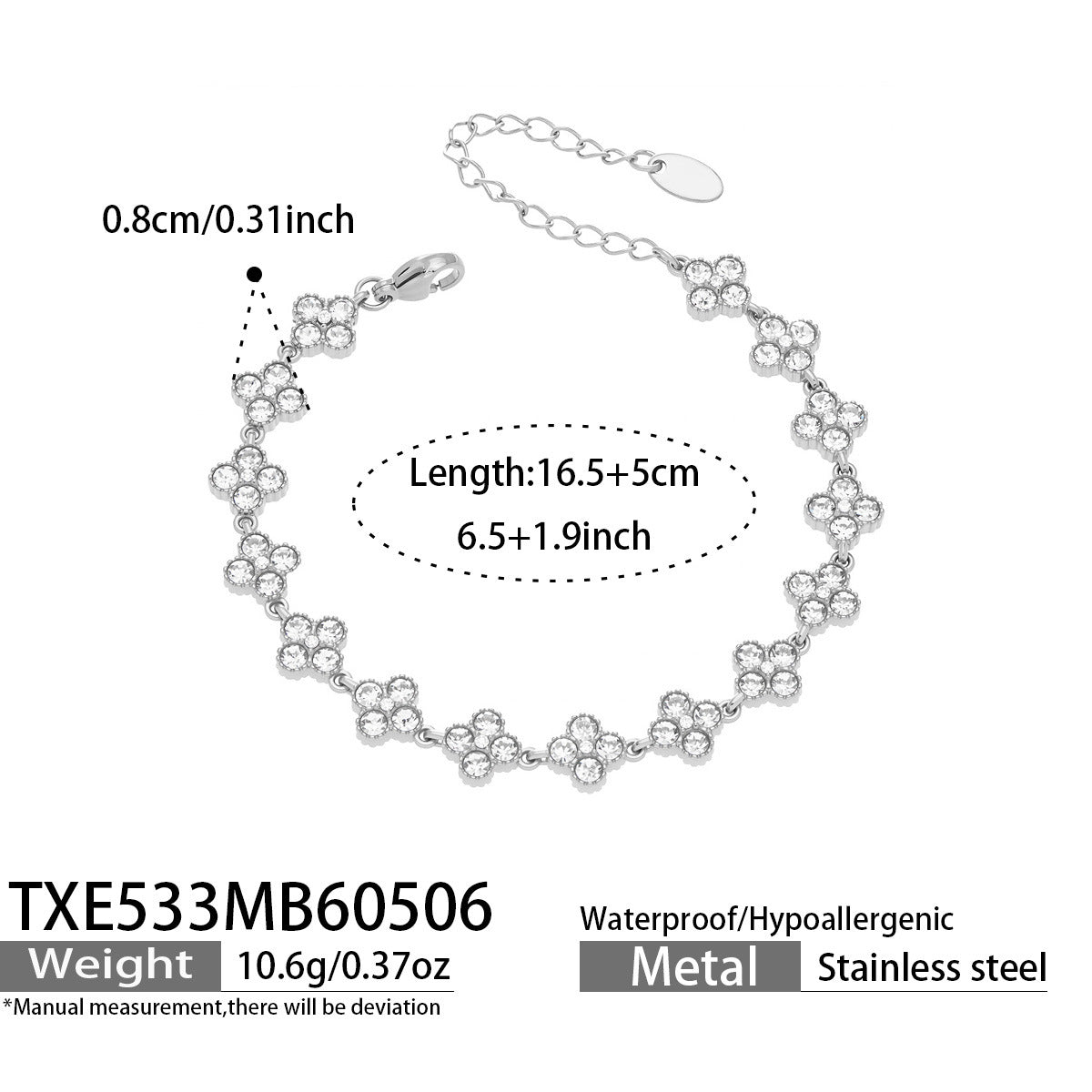 316L Stainless Steel Dopamine Four-Leaf Zircon Jewelry Set – Ring Necklace Bracelet Earrings