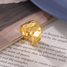 Wide 18K gold plated open ring with irregular hammered copper design