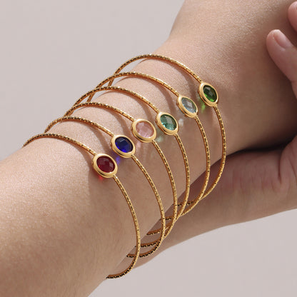 Stackable 18K gold plated stainless steel bangles with round faceted Czech glass stones, stylish wrist jewelry for daily wear