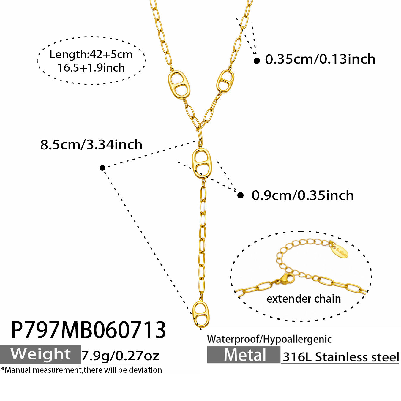 316L Stainless Steel 18K PVD Gold Y-Shaped Pendant Necklace made with 316L stainless steel and 18K PVD gold finish for wholesale jewelry buyers - image 3