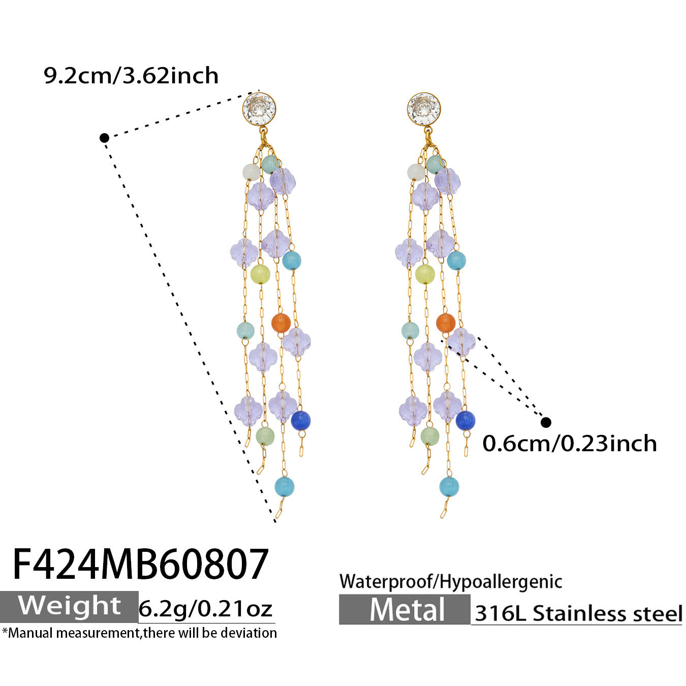 Yellow natural stone earrings product size and detail guide
