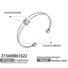 Z156 steel-tone double wire knot cuff bracelet with product specifications