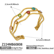Z224 gold multicolor cubic zirconia open bangle size and detail guide