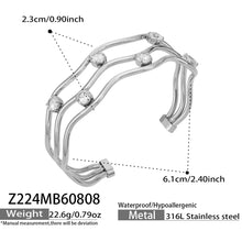 Z224 polished steel clear cubic zirconia open bangle size and detail guide