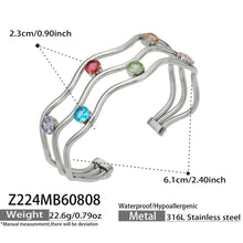 Z224 polished steel multicolor cubic zirconia open bangle size and detail guide